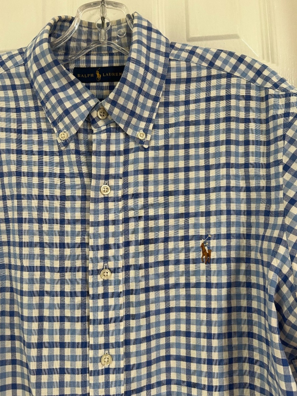• Polo Ralph Lauren Men's Gingham Button Down Shirt Blue White Plaid Size M Medi